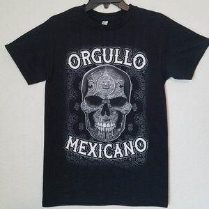 New “Orgullo Mexicano” Aztec Skull Unisex Silkscreen T-Shirt – Small–3XL